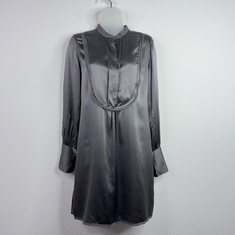 Nili Lotan Dress Womens M Grey Silk Minimalist Dark Academia Career Quite Luxury